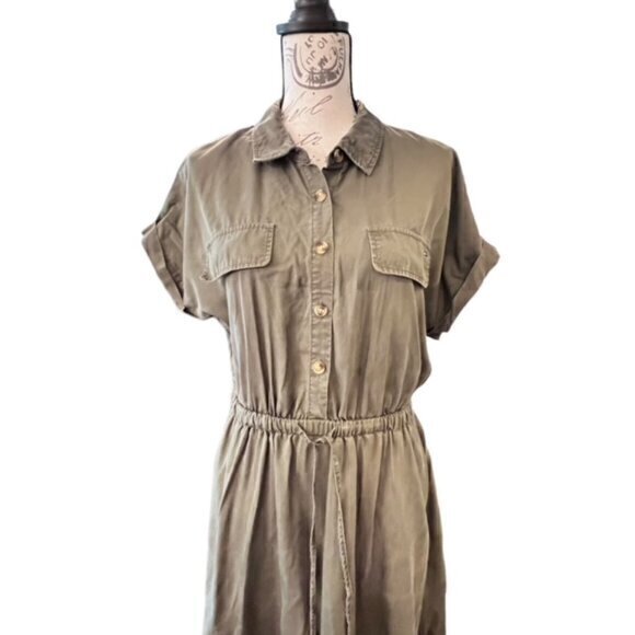 Tommy Hilfiger Utility Dress 10 Army Green Short Sleeve Drawstring Waist TENCEL - Picture 7 of 16